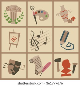 Set Art Flat Icons. Cartoon Flat Style. Vector illustration.