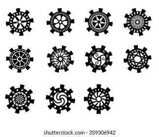 Set of art gear wheels, vector object