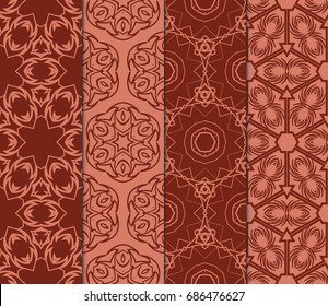 set of art geometric floral pattern. vector illustration. brown color. fabric print, silk neck scarf