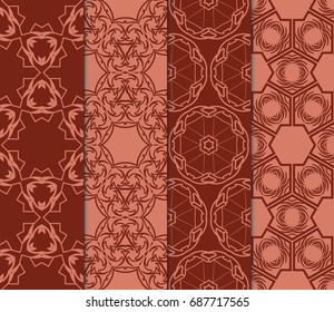 set of art geometric floral pattern. vector illustration. brown color. fabric print, silk neck scarf