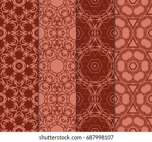 set of art geometric floral pattern. vector illustration. brown color. fabric print, silk neck scarf