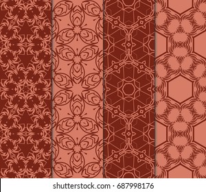 set of art geometric floral pattern. vector illustration. brown color. fabric print, silk neck scarf