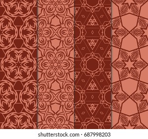 set of art geometric floral pattern. vector illustration. brown color. fabric print, silk neck scarf