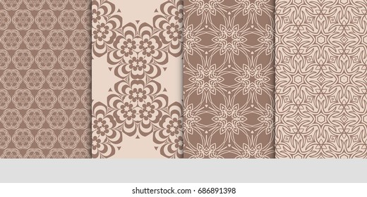 set of art geometric seamless pattern. vector illustration. beige color