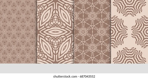 set of art geometric seamless pattern. vector illustration. beige color