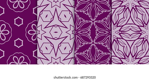 set of art geometric seamless pattern of different geometric shapes. vector illustration. purple color