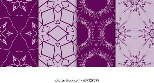 set of art geometric seamless pattern of different geometric shapes. vector illustration. purple color
