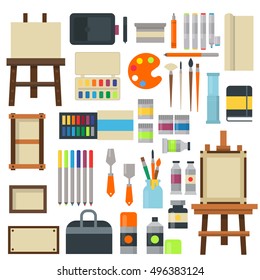Set of art icons in flat design creativity silhouette tube vector illustration