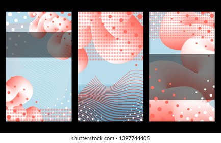 Set art new cards modern bright pink blue banners abstract flyers living coral color geometric 3d futuristic gradient texture art