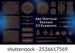 Set of Art Nouveau Fantasy Elements for user interface, poster, video. Fantasy magic HUD. Template for rpg game interface. Vector Illustration EPS10