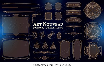 Set von Art Nouveau Fantasy Elements für Benutzeroberfläche, Poster, Video. Fantasy Magic HUD. Vorlage für die Schnittstelle des RPG-Spiels. Vektorgrafik EPS10