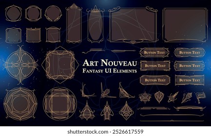 Set von Art Nouveau Fantasy Elements für Benutzeroberfläche, Poster, Video. Fantasy Magic HUD. Vorlage für die Schnittstelle des RPG-Spiels. Vektorgrafik EPS10