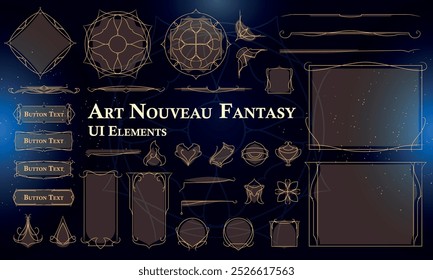 Set of Art Nouveau Fantasy Elements for user interface, poster, video (conjunto de elementos de fantasia Art Nouveau para interface de usuário, pôster e vídeo). Fantasia mágica HUD. Modelo para a interface do jogo rpg. Ilustração de vetor EPS10