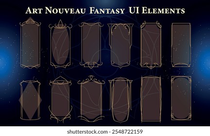 Set of Art Nouveau Fantasy Elements for user interface, poster, video (conjunto de elementos de fantasia Art Nouveau para interface de usuário, pôster e vídeo). Fantasia mágica HUD. Modelo para a interface do jogo rpg. Ilustração de vetor EPS10