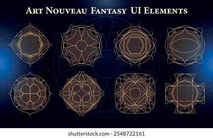 Set of Art Nouveau Fantasy Elements for user interface, poster, video. Fantasy magic HUD. Template for rpg game interface. Vector Illustration EPS10