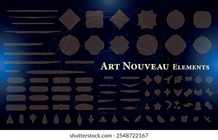 Set of Art Nouveau Fantasy Elements for user interface, poster, video. Fantasy magic shapes. Template for rpg game interface. Vector Illustration EPS10