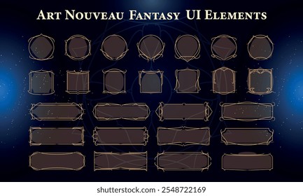 Set of Art Nouveau Fantasy Elements for user interface, poster, video (conjunto de elementos de fantasia Art Nouveau para interface de usuário, pôster e vídeo). Fantasia mágica HUD. Modelo para a interface do jogo rpg. Ilustração de vetor EPS10