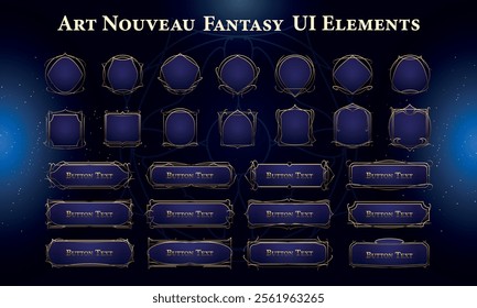 Set of Art Nouveau Fantasy Elements for user interface, poster, video. Fantasy magic HUD. Template for rpg game interface. Vector Illustration EPS10