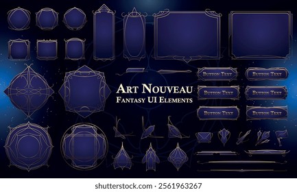 Set of Art Nouveau Fantasy Elements for user interface, poster, video. Fantasy magic HUD. Template for rpg game interface. Vector Illustration EPS10