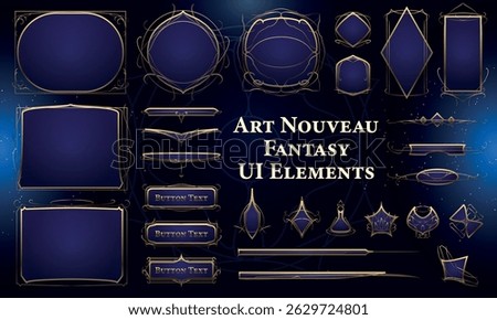 Set of Art Nouveau Fantasy Elements for user interface, poster, video. Fantasy magic HUD. Template for rpg game interface. Vector Illustration EPS10