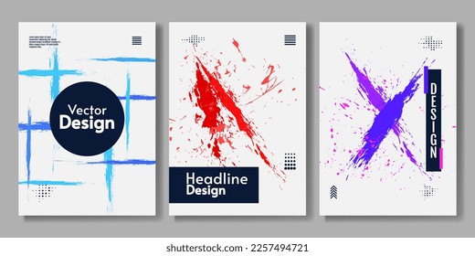 Set of art paint brush and scratches. Vector illustration. Poster design for cover. White backdrop with paint splash.
