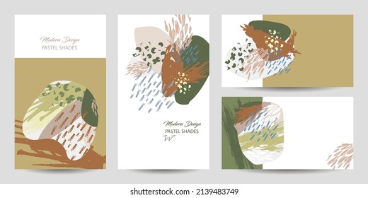 Set of art painting flowers creative universal art posters or cards. Wedding, anniversary, birthday, Valentin's day, party invitations, covers, decor elements