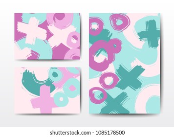 Set of art postcards, modern grunge brush design templates, invitation, banner, colorful ink cards