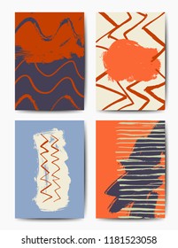 Set of art postcards, modern grunge brush design templates, invitation, banner, colorful ink cards