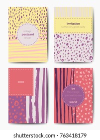 Set of art postcards, modern grunge brush design templates, invitation, banner, colorful ink cards