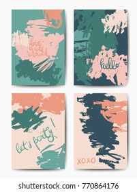 Set of art postcards, modern grunge brush design templates, invitation, banner, colorful ink cards
