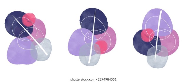 Juego de afiches de arte composición de diseño púrpura abstracta en estilo de collage contemporáneo de moda, para decoración de arte de pared, postal, diseño de portada
