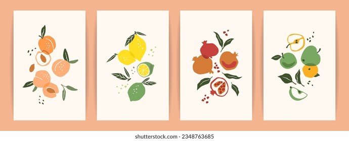 Set of art prints. Abstract fruits. Modern design for posters, cards, cover, t shirt and other use