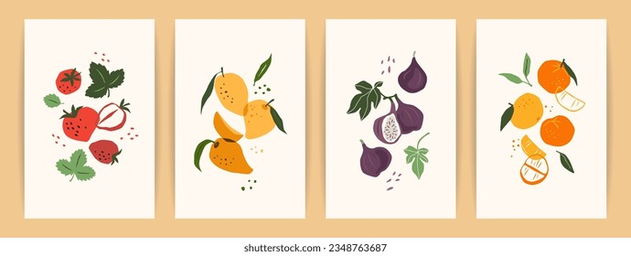 Set of art prints. Abstract fruits. Modern design for posters, cards, cover, t shirt and other use