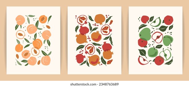 Set of art prints. Abstract fruits. Modern design for posters, cards, cover, t shirt and other use