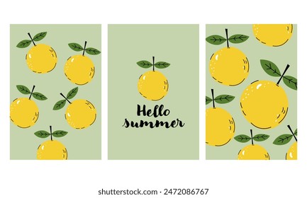 Set of art prints. Abstract fruits. Oranges or lemons. Modern design for posters, cards, packaging and more