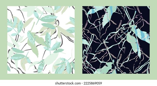 Set of art prints with abstract leaves. Fresh and bright colors. Modern vector design for posters, cards, cover packaging and more