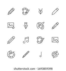 Conjunto de iconos de línea vectorial relacionados con el arte. Paquete de símbolos lineales Premium. Ilustración vectorial aislada en un fondo blanco. Símbolos web para sitios web y aplicaciones móviles. Diseño moderno. 