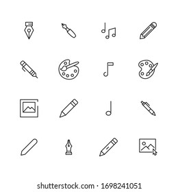 Set of art related vector line icons. Premium linear symbols pack. Vector illustration isolated on a white background. Web symbols for web sites and mobile app. Trendy design. 