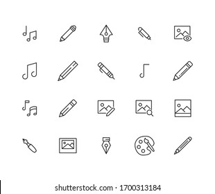 Set of art related vector line icons. Premium linear symbols pack. Vector illustration isolated on a white background. Web symbols for web sites and mobile app. Trendy design. 