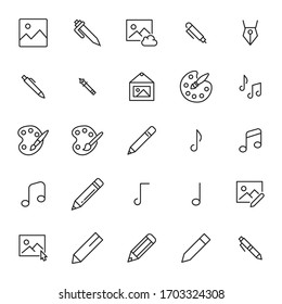 Set of art related vector line icons. Premium linear symbols pack. Vector illustration isolated on a white background. Web symbols for web sites and mobile app. Trendy design. 