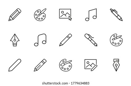 Set of art related vector line icons. Premium linear symbols pack. Vector illustration isolated on a white background. Web symbols for web sites and mobile app. Trendy design.