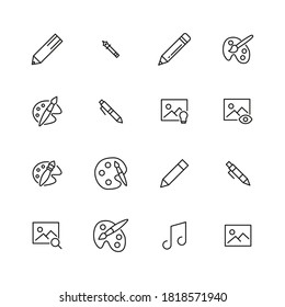 Set of art related vector line icons. Premium linear symbols pack. Vector illustration isolated on a white background. Web symbols for web sites and mobile app. Trendy design.