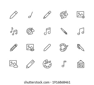 Set of art related vector line icons. Premium linear symbols pack. Vector illustration isolated on a white background. Web symbols for web sites and mobile app. Trendy design.
