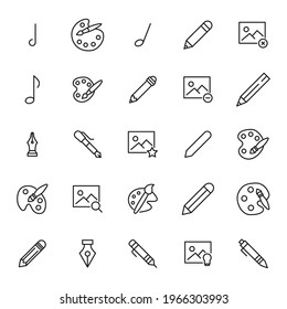 Set of art related vector line icons. Premium linear symbols pack. Vector illustration isolated on a white background. Web symbols for web sites and mobile app. Trendy design.