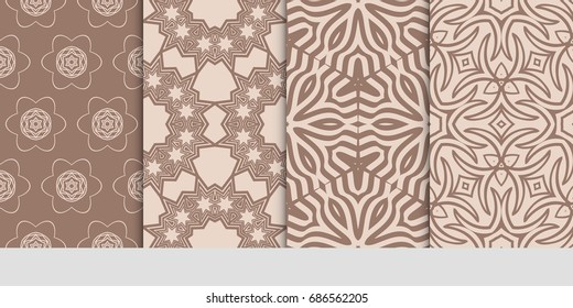 set of art romantic geometric floral seamless pattern. Vector illustration. for print fabric, paper , wallpaper. coffee color