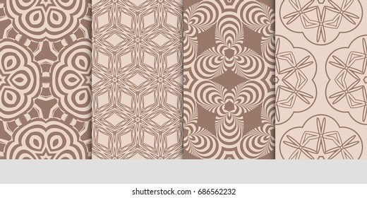 set of art romantic geometric floral seamless pattern. Vector illustration. for print fabric, paper , wallpaper. coffee color