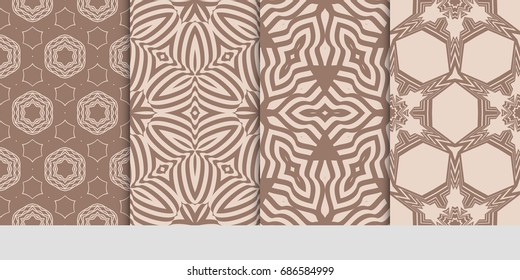 set of art romantic geometric floral seamless pattern. Vector illustration. for print fabric, paper , wallpaper. coffee color