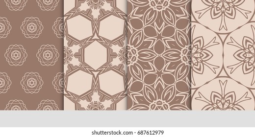 set of art romantic geometric floral seamless pattern. Vector illustration. for print fabric, paper , wallpaper. coffee color
