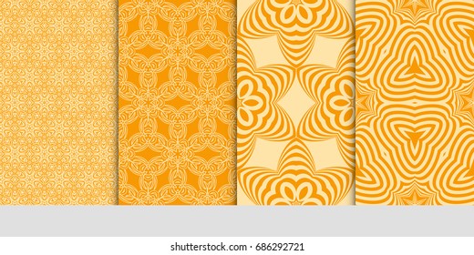 set of art seamless pattern with geometric floral ornament. orange color. vector illustration