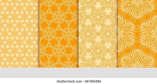 set of art seamless pattern with geometric floral ornament. orange color. vector illustration